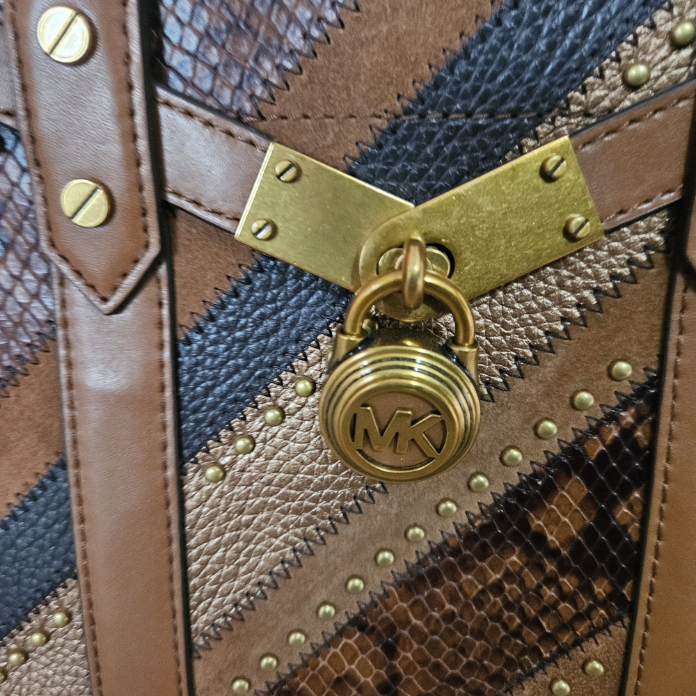 Michael Kors Multicolor Patchwork Satchel with Gold Accents - Picture 10 of 12